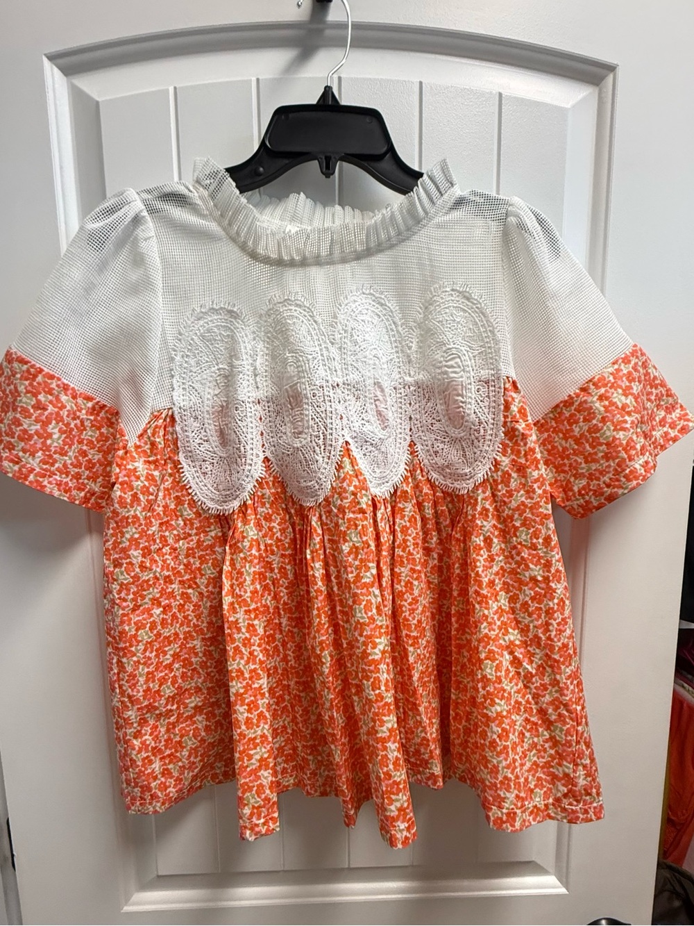 Boot Country Orange Floral Crochet Lace Mesh Babydoll Blouse Top Size Small NWT